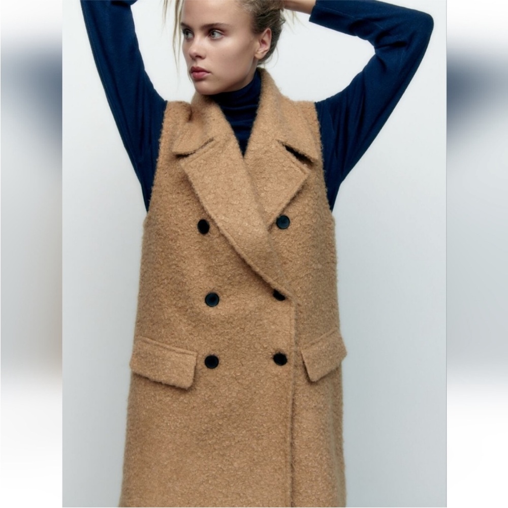 ZARA BOUCLE LONG VEST COAT New with tag